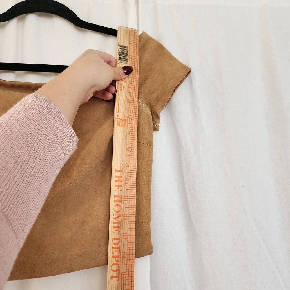 Alice + Olivia Gracelyn Suede Off Shoulder Crop Top Tan Size 4 $495 Lamb Leather - Picture 6 of 12